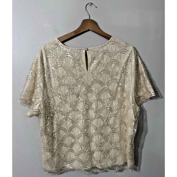NWT Adrianna Papell Sparkle‎ Crew Neck Bead Sequin Blouse SZ XL Color Sparkleecr - Picture 2 of 9